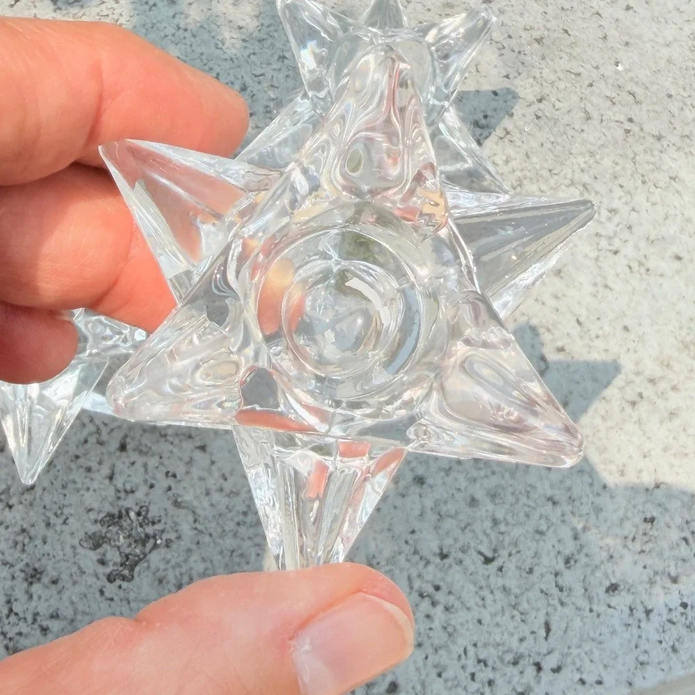 Vintage 9-point Clear Glass Star Merkaba Taper Candle Holders Set of 3